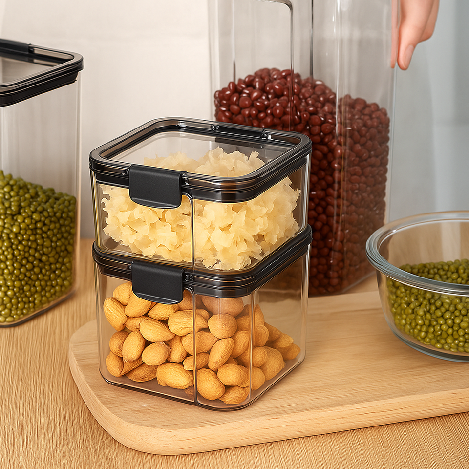 Airtight Plastic Storage Container Set, With 4 Containers
