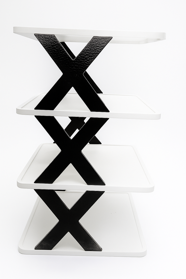 Plastic 4 Layer Foldable Shoe Rack (White & Black)